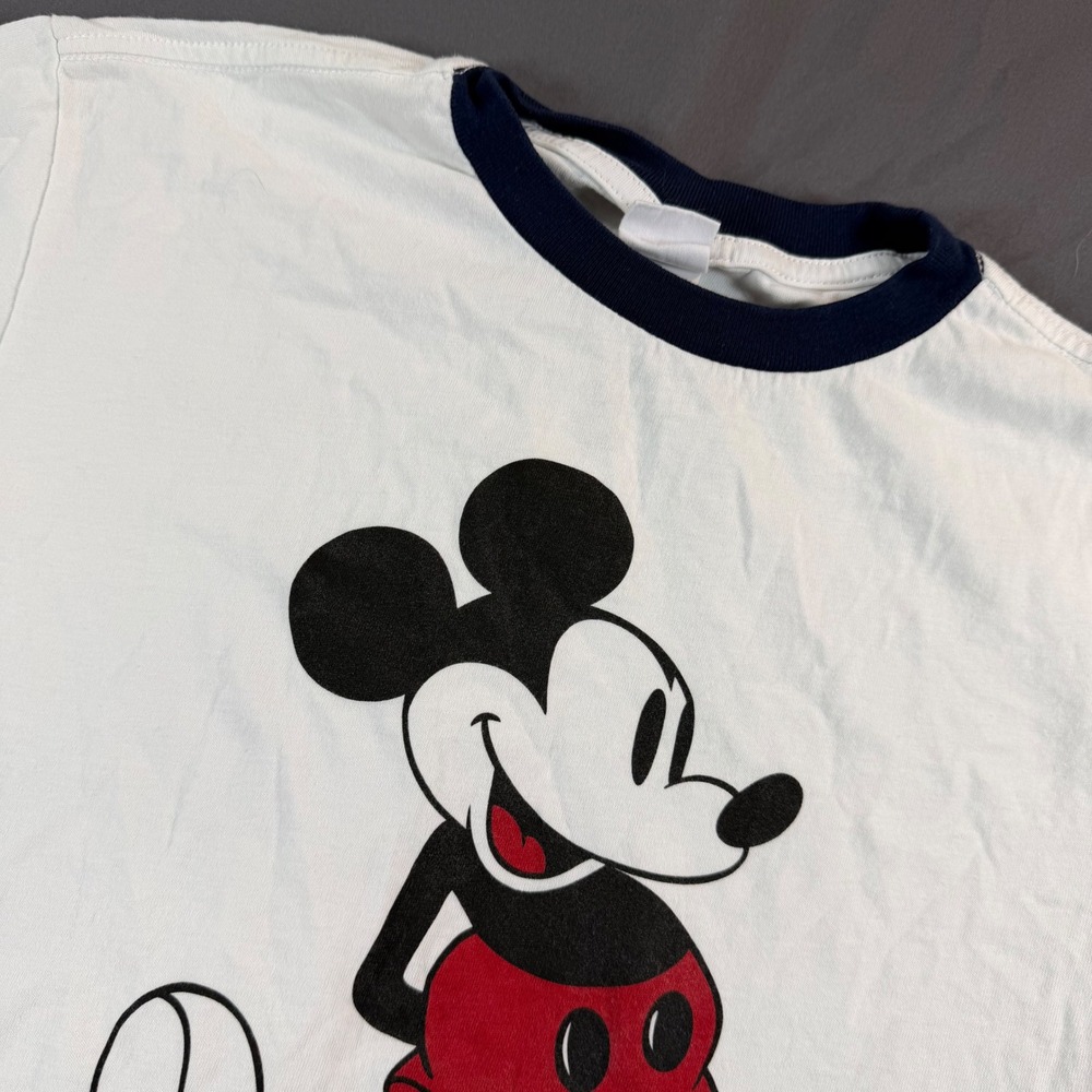 Disney Mickey Mouse Walt Disney World Ringer T-Shirt White Navy Blue XS